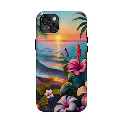Sunset Beach Hibiscus Palms Tough Phone Case