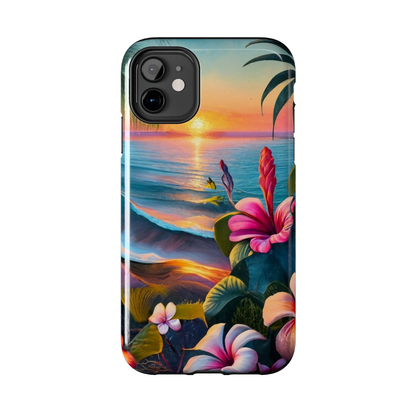 Sunset Beach Hibiscus Palms Tough Phone Case