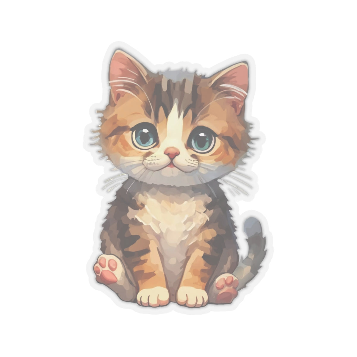 Whimsical Kitty Watercolor Cartoon Sticker