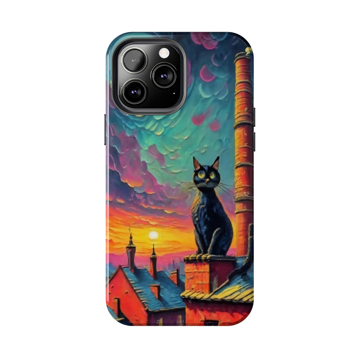 Midnight Rooftop Black Cat Tough Phone Case