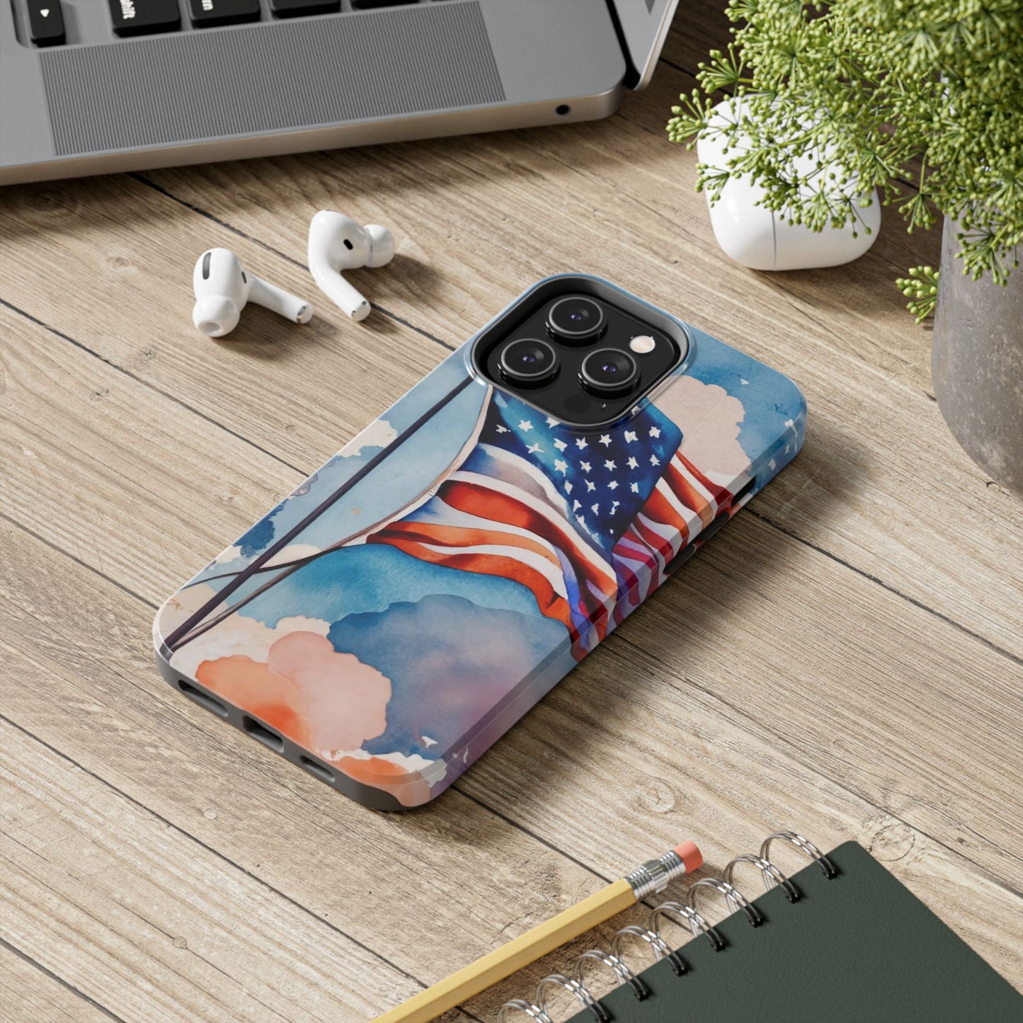 Windswept Patriot Watercolor Flag Tough Phone Case