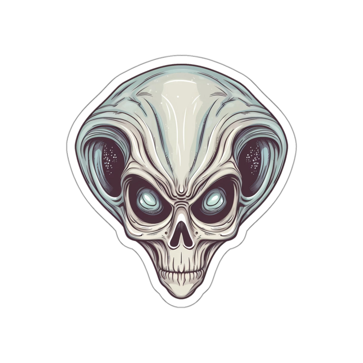 Pale Blue Skull Alien Head Vinyl Sticker