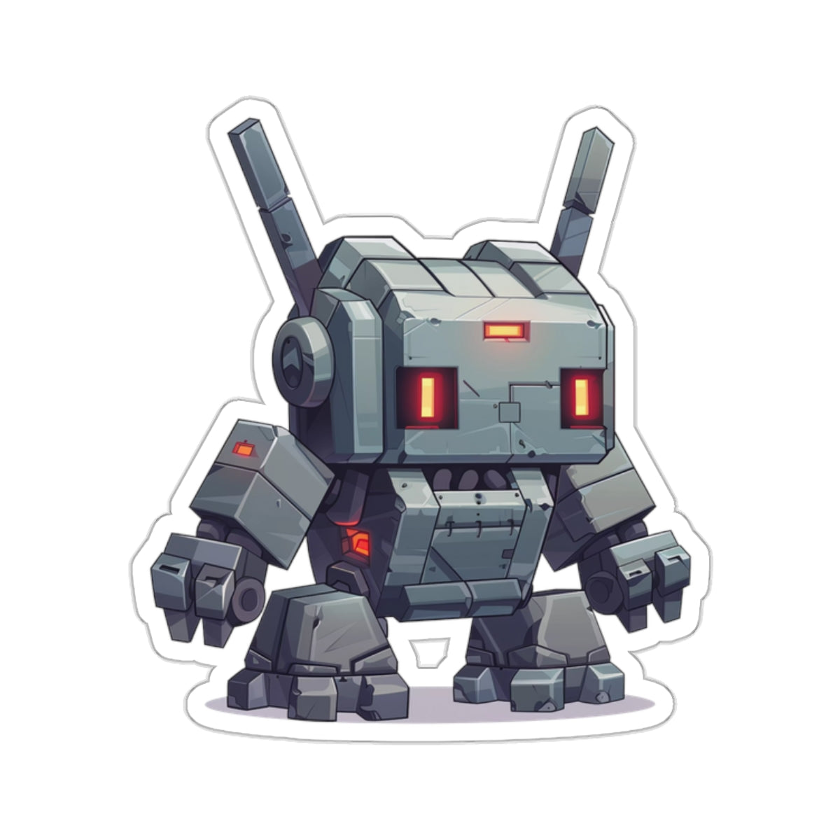 Battle-Ready Gray-Green Robot Vinyl Sticker