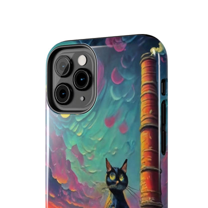 Midnight Rooftop Black Cat Tough Phone Case