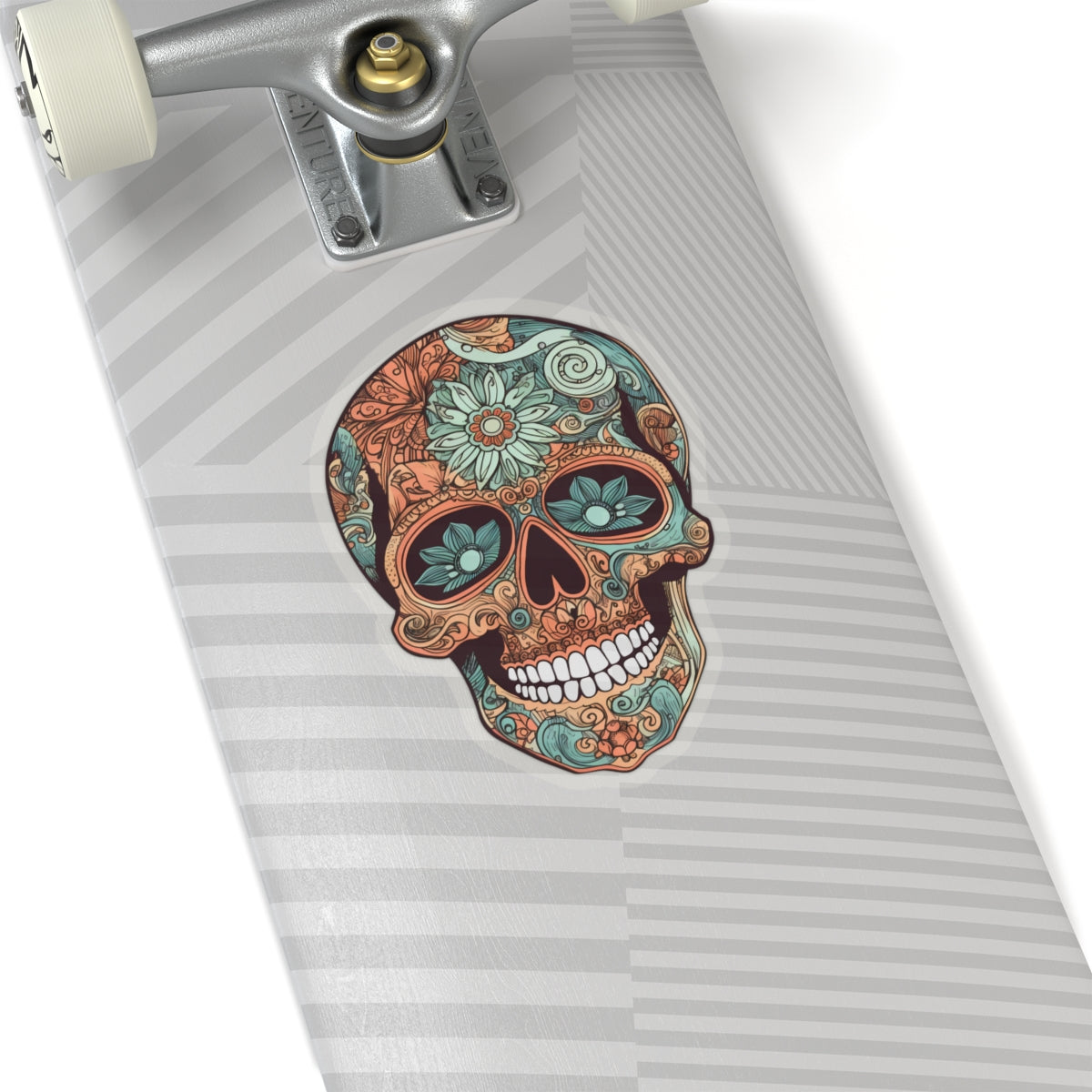 Teal and Orange Sugar Skull Sticker