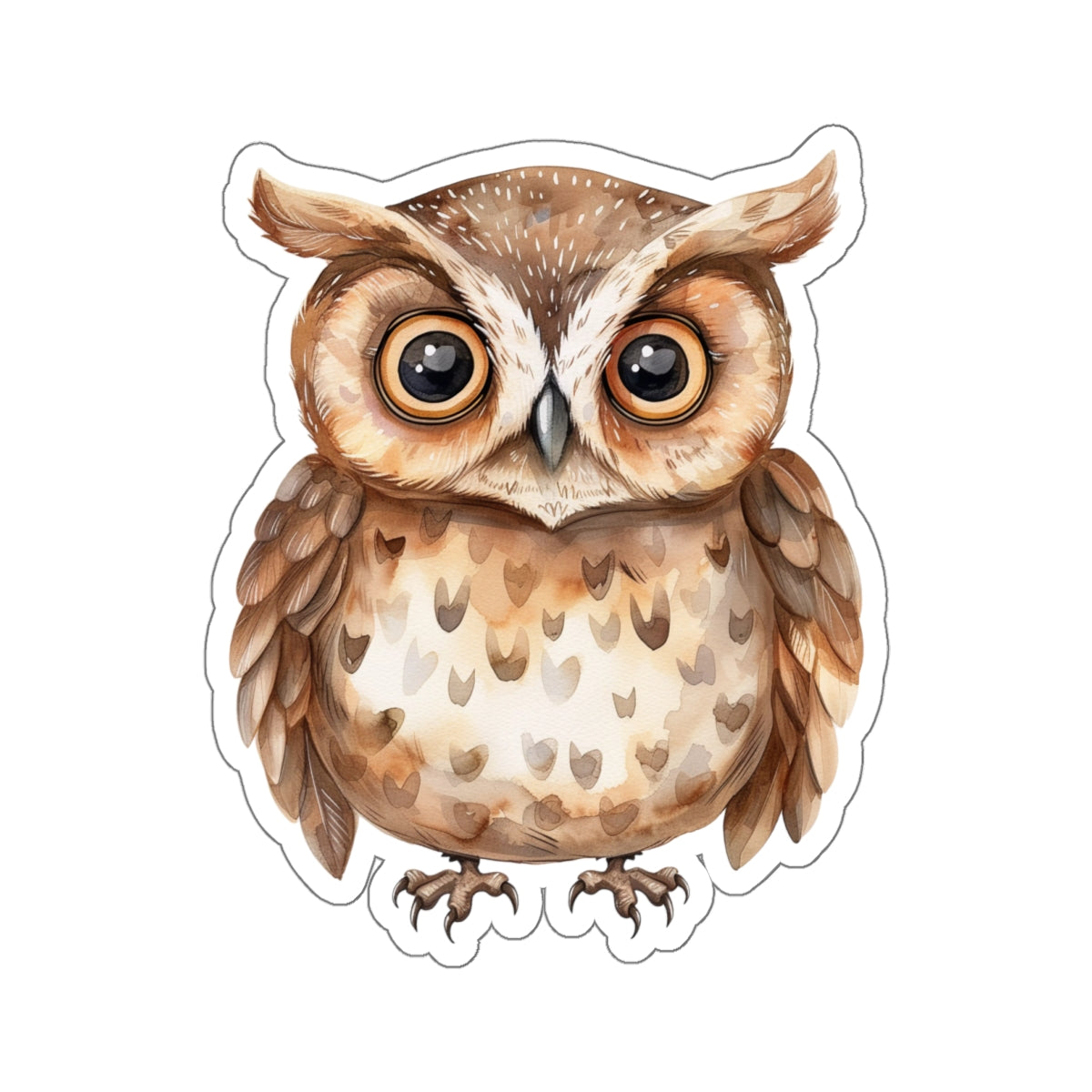 Chocolate Brown Owl Watercolor Cartoon Sticker