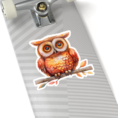 Cute Orange Owl Watercolor Cartoon Sticker