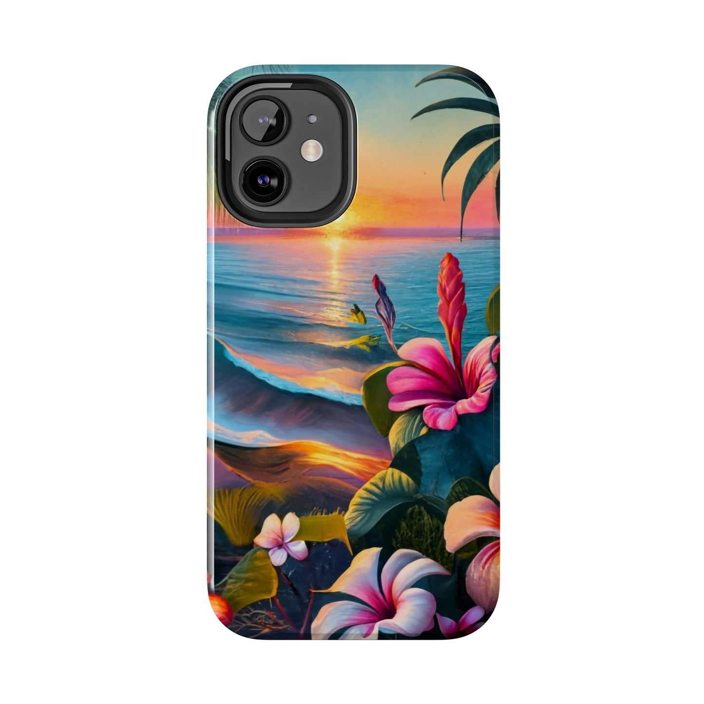 Sunset Beach Hibiscus Palms Tough Phone Case
