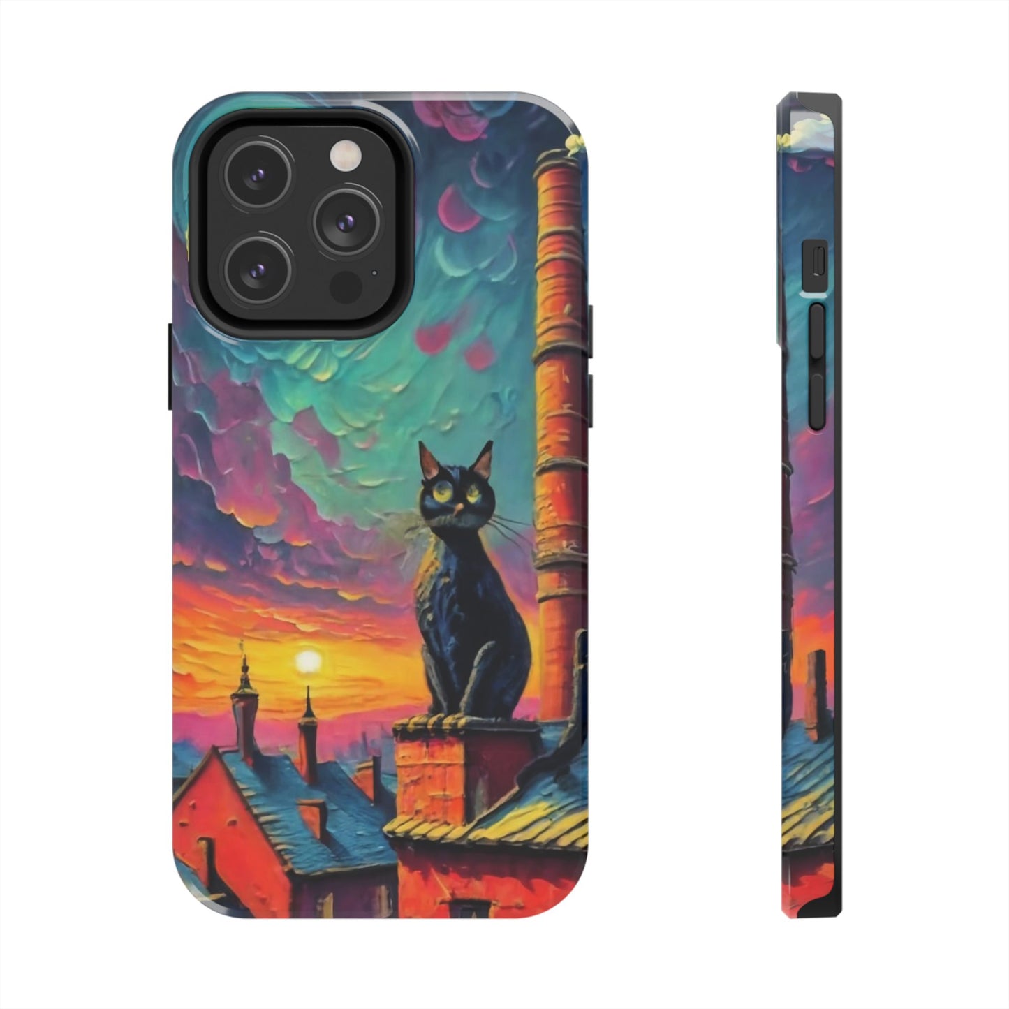 Midnight Rooftop Black Cat Tough Phone Case