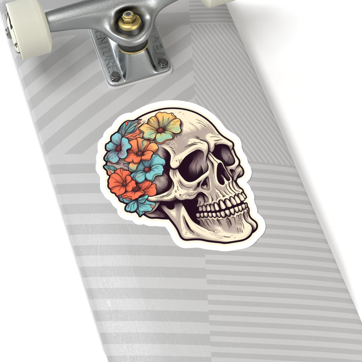 Floral Embellished Tan Skull Sticker