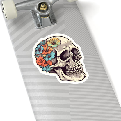 Floral Embellished Tan Skull Sticker