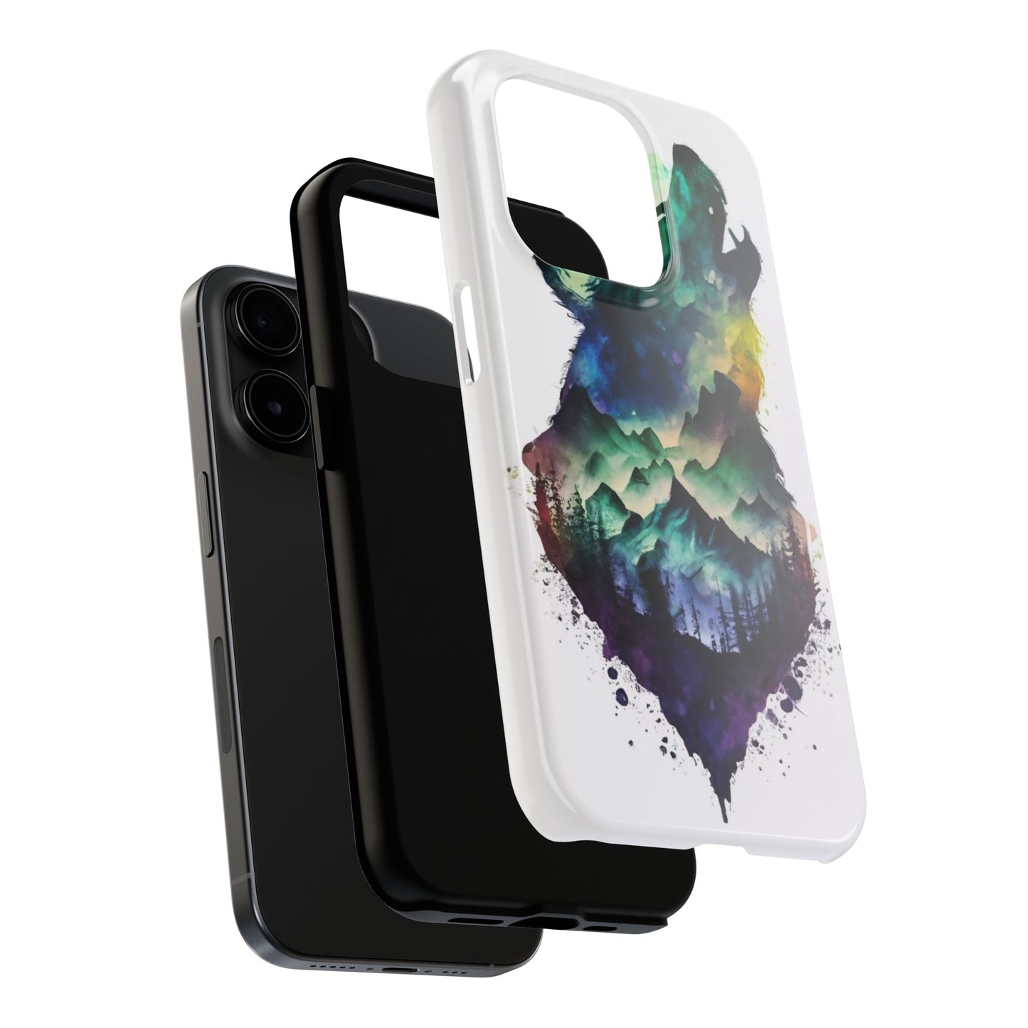 Moonlit Howling Wolf Double Exposure Tough Phone Case