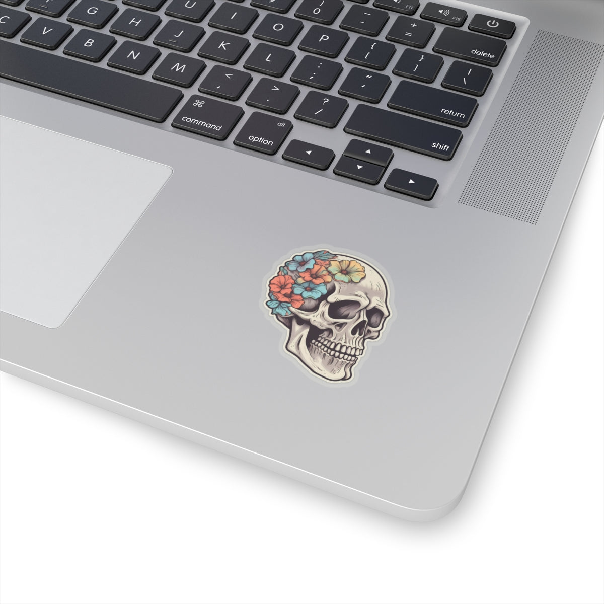 Floral Embellished Tan Skull Sticker