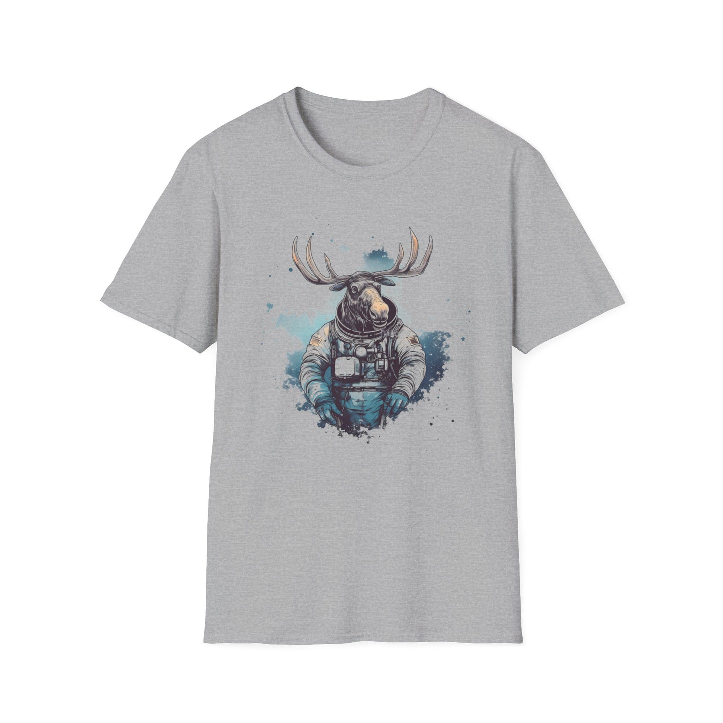 Interstellar Stag Unisex Softstyle T-Shirt - Comfortable Tee with Cosmic Stag Design for Nature Enthusiasts