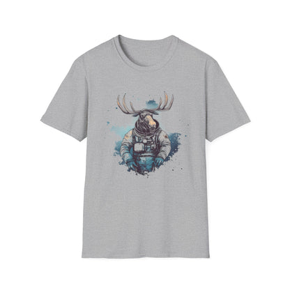 Interstellar Stag Unisex Softstyle T-Shirt - Comfortable Tee with Cosmic Stag Design for Nature Enthusiasts