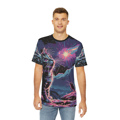 Starry Night Kitty & Mouse Tee - Cosmic Cat and Mouse Shirt