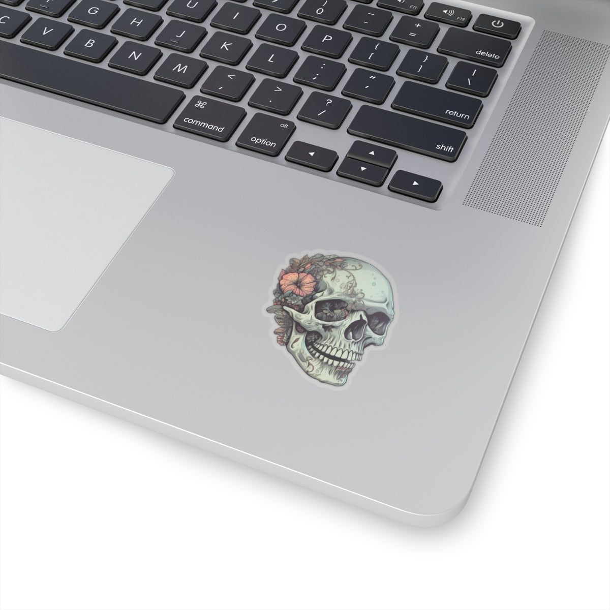 Mint Floral Back Skull Sticker