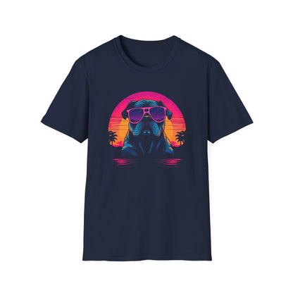 Retro Bulldog Sun Vibes Unisex Softstyle T-Shirt - Comfortable Tee with Vintage Bulldog Design for Summer Fun