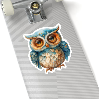 Arctic Blue Owl Watercolor Cartoon Sticker