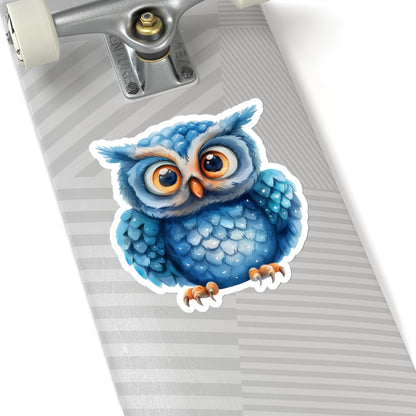 Azure Owl Watercolor Cartoon Sticker