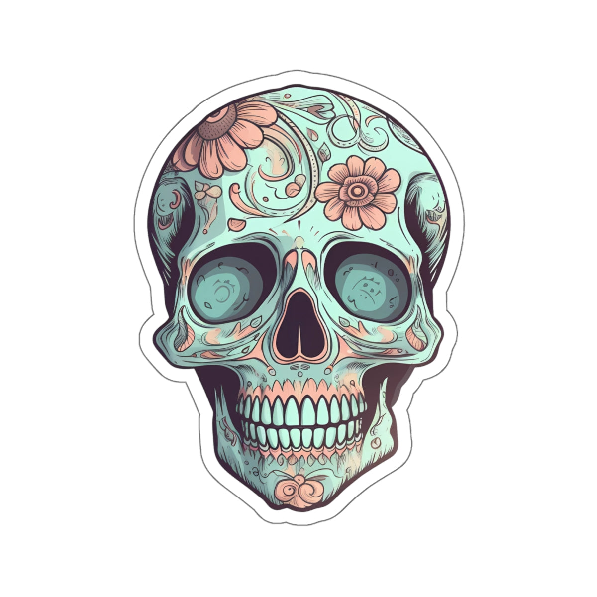 Light Blue Sugar Skull Sticker