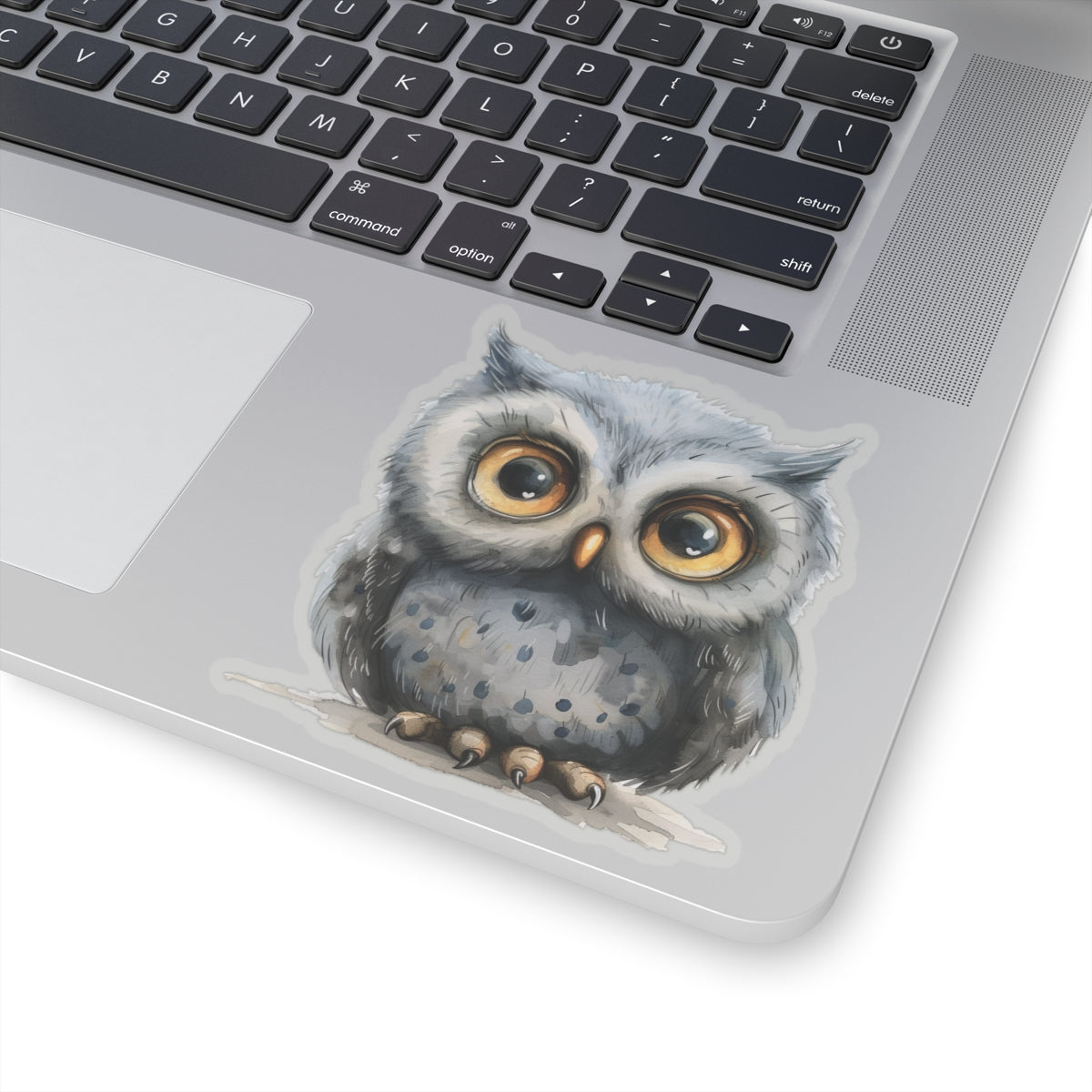 Charming Gray Owl Watercolor Cartoon Sticker