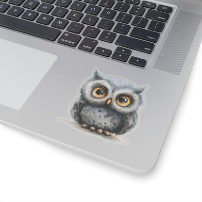 Charming Gray Owl Watercolor Cartoon Sticker