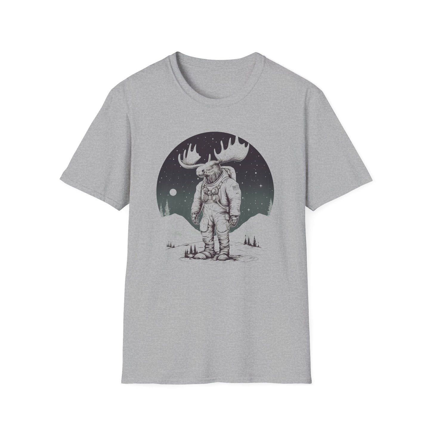 Lunar Moose Unisex Softstyle T-Shirt - Comfortable Tee with Whimsical Lunar Design for Nature Enthusiasts