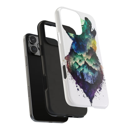 Moonlit Howling Wolf Double Exposure Tough Phone Case