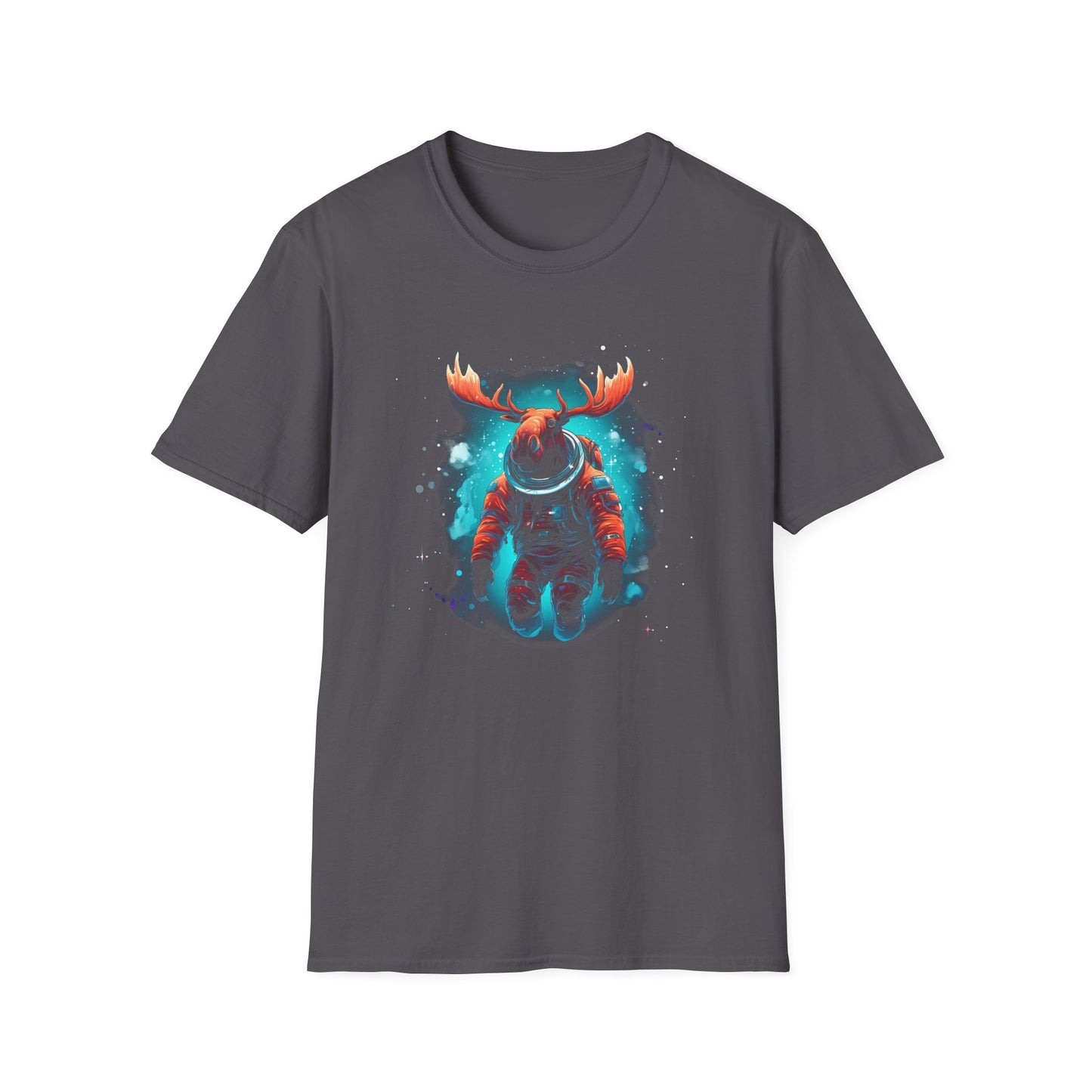 Cosmic Antlers Unisex Softstyle T-Shirt - Comfortable Tee with Unique Cosmic Design for Nature Enthusiasts