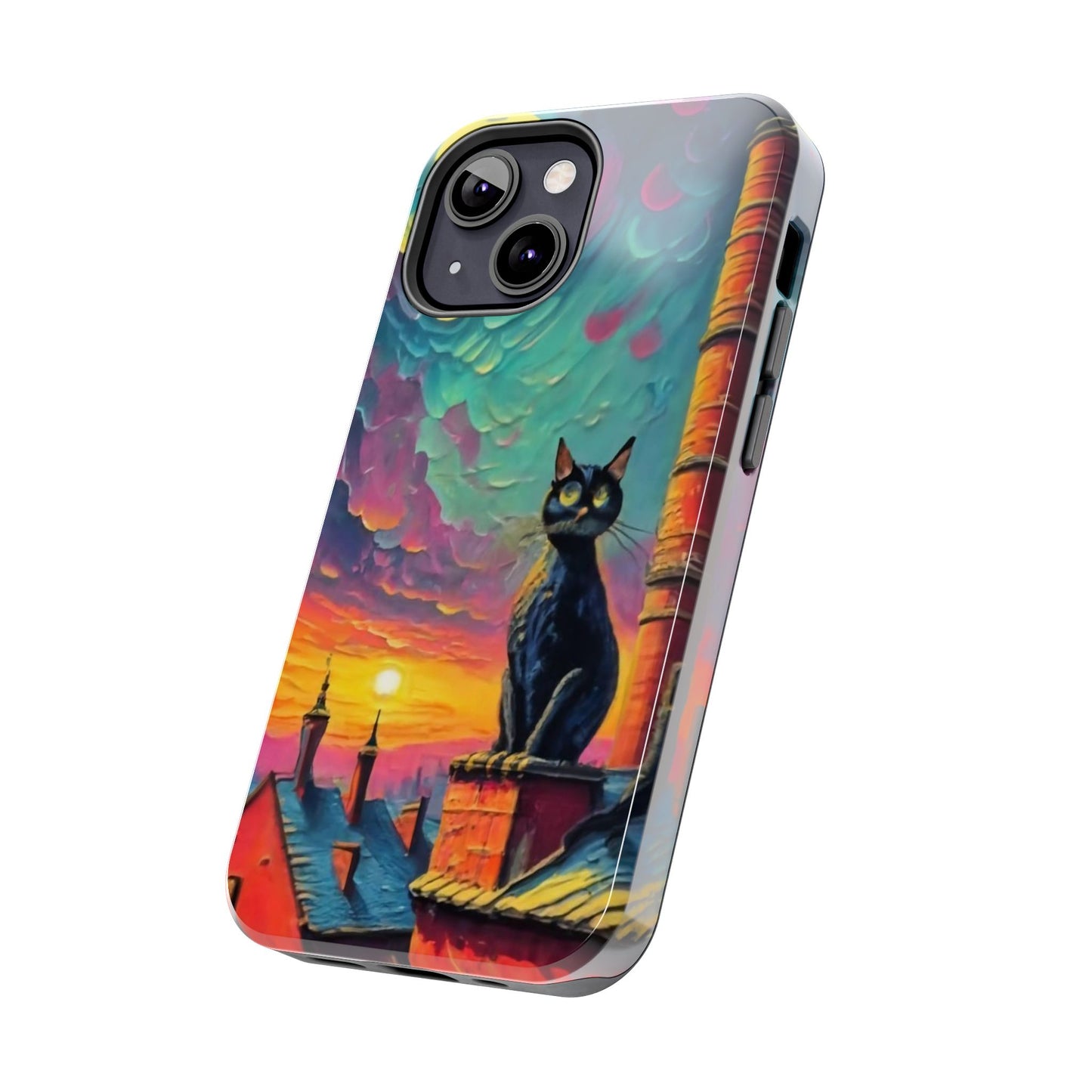 Midnight Rooftop Black Cat Tough Phone Case