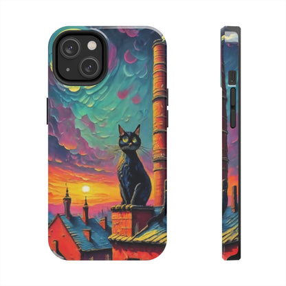 Midnight Rooftop Black Cat Tough Phone Case