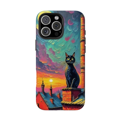 Midnight Rooftop Black Cat Tough Phone Case