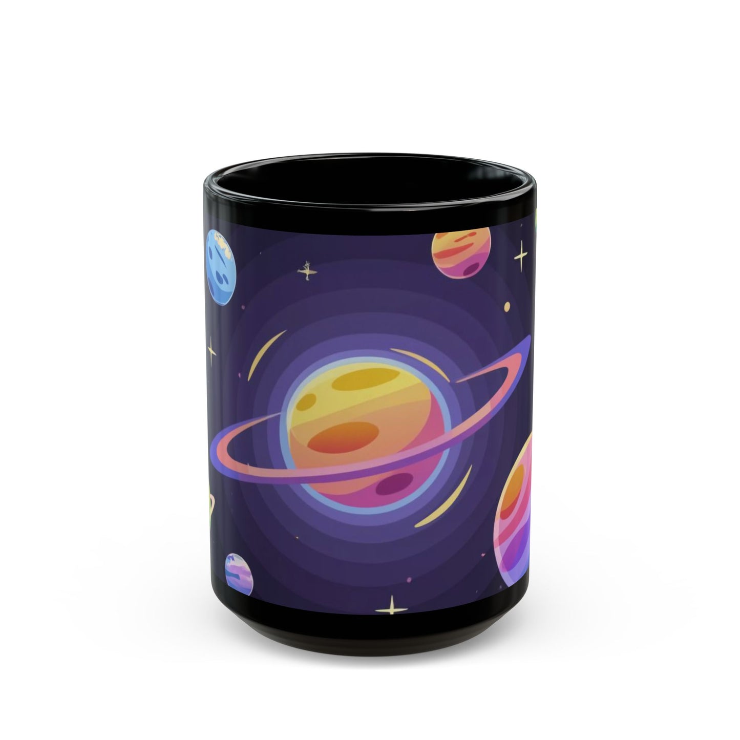 Galaxy Planets Black Mug