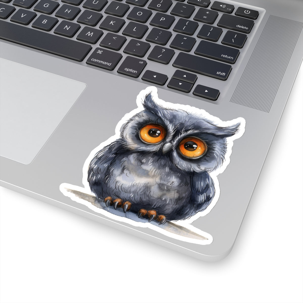 Whimsical Gray Owl Watercolor Cartoon Sticker