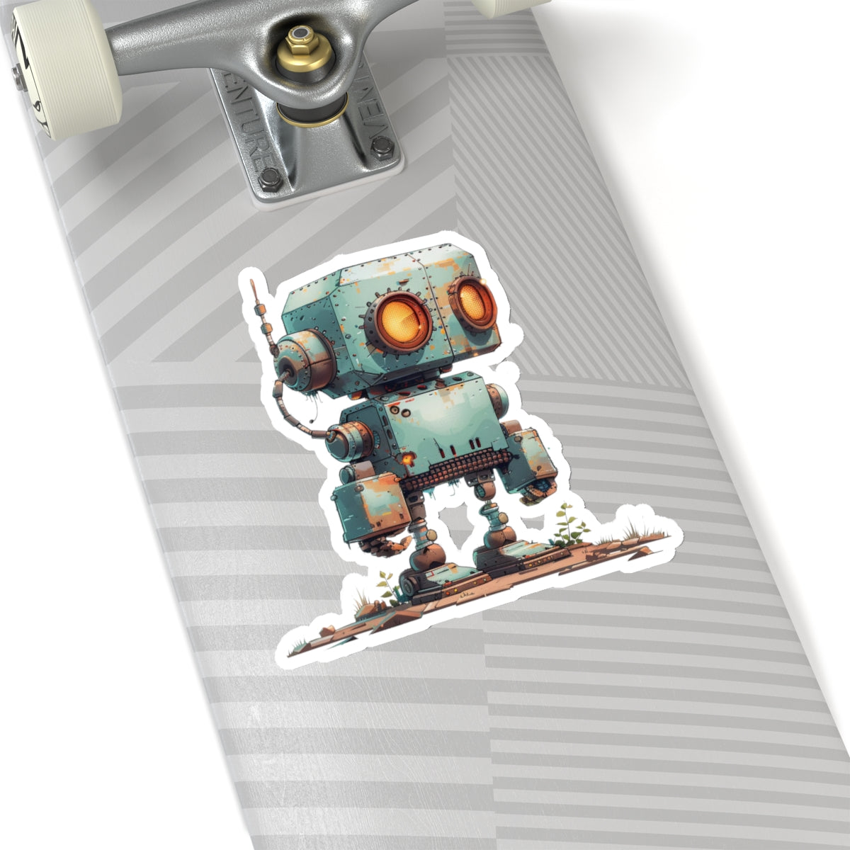 Ship Tank Rusty Teal Robot Vinyl Sticker