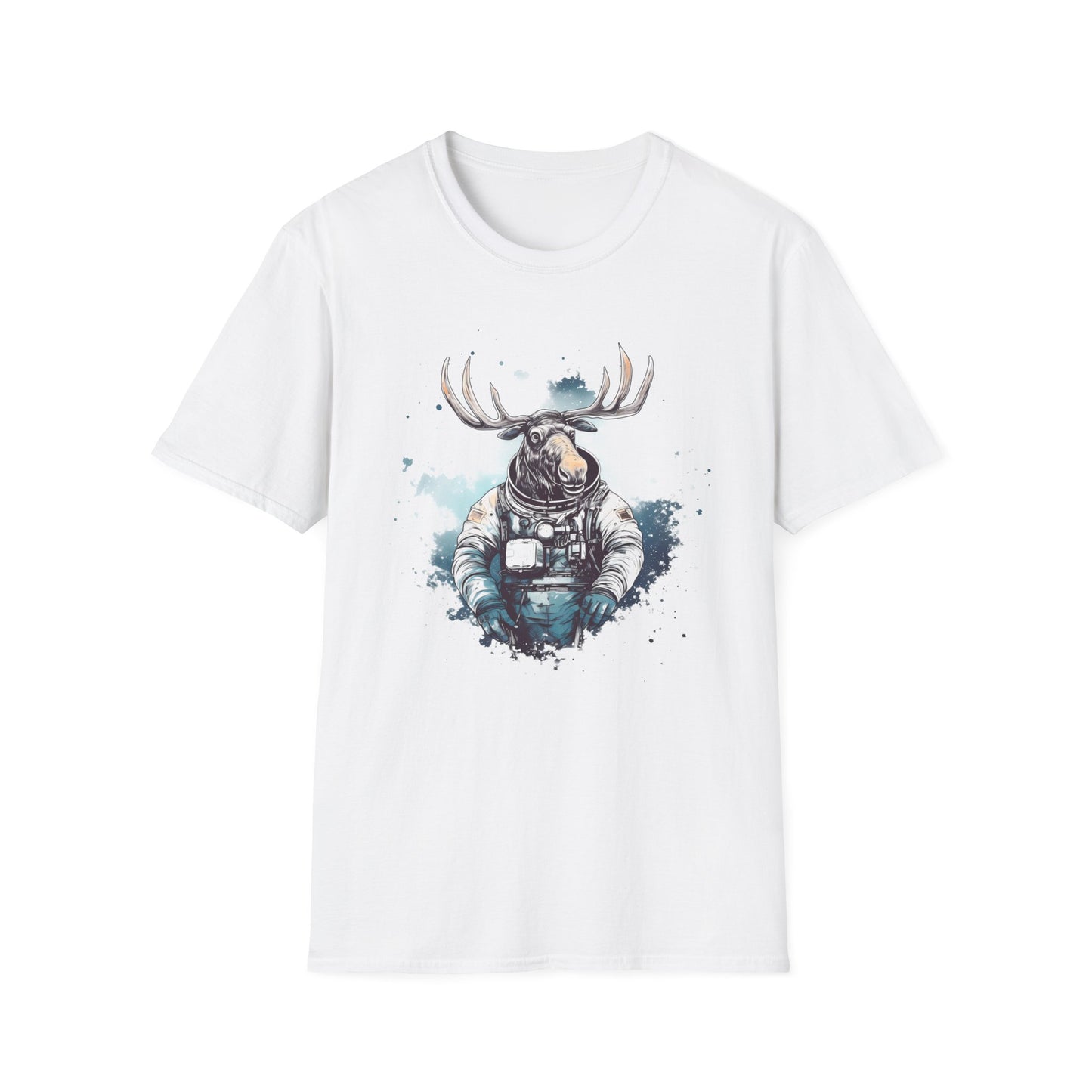 Interstellar Stag Unisex Softstyle T-Shirt - Comfortable Tee with Cosmic Stag Design for Nature Enthusiasts