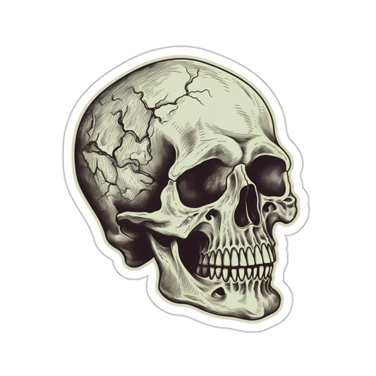 Eerie Tan Cracked Skull Sticker