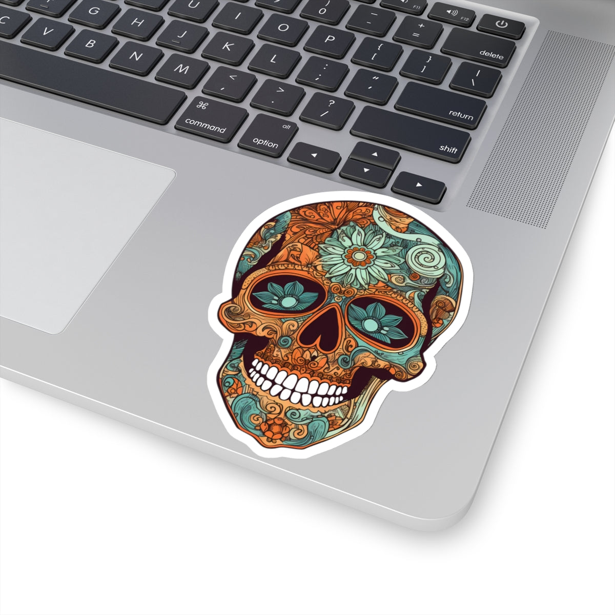 Teal and Orange Sugar Skull Sticker