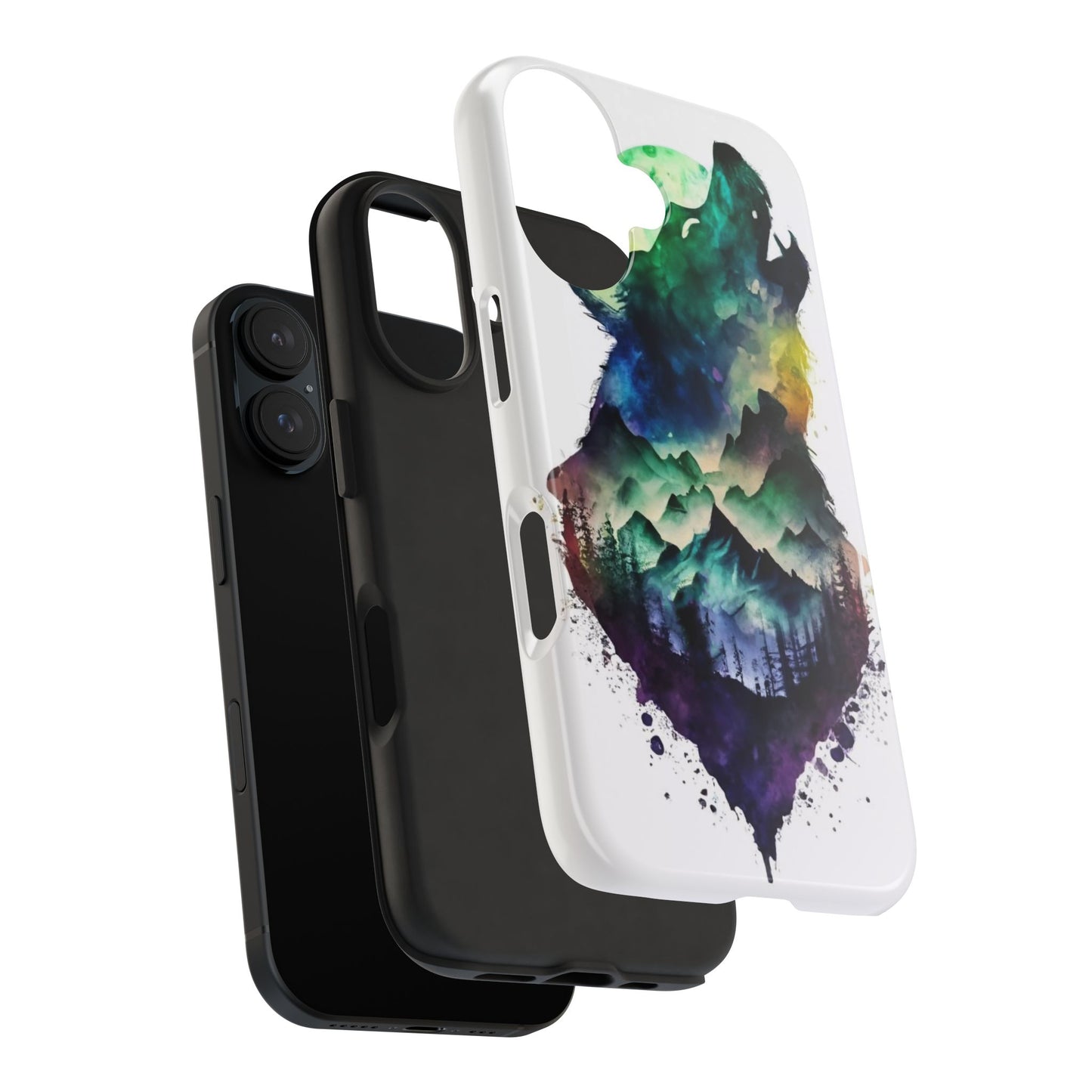 Moonlit Howling Wolf Double Exposure Tough Phone Case