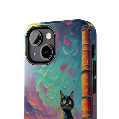 Midnight Rooftop Black Cat Tough Phone Case