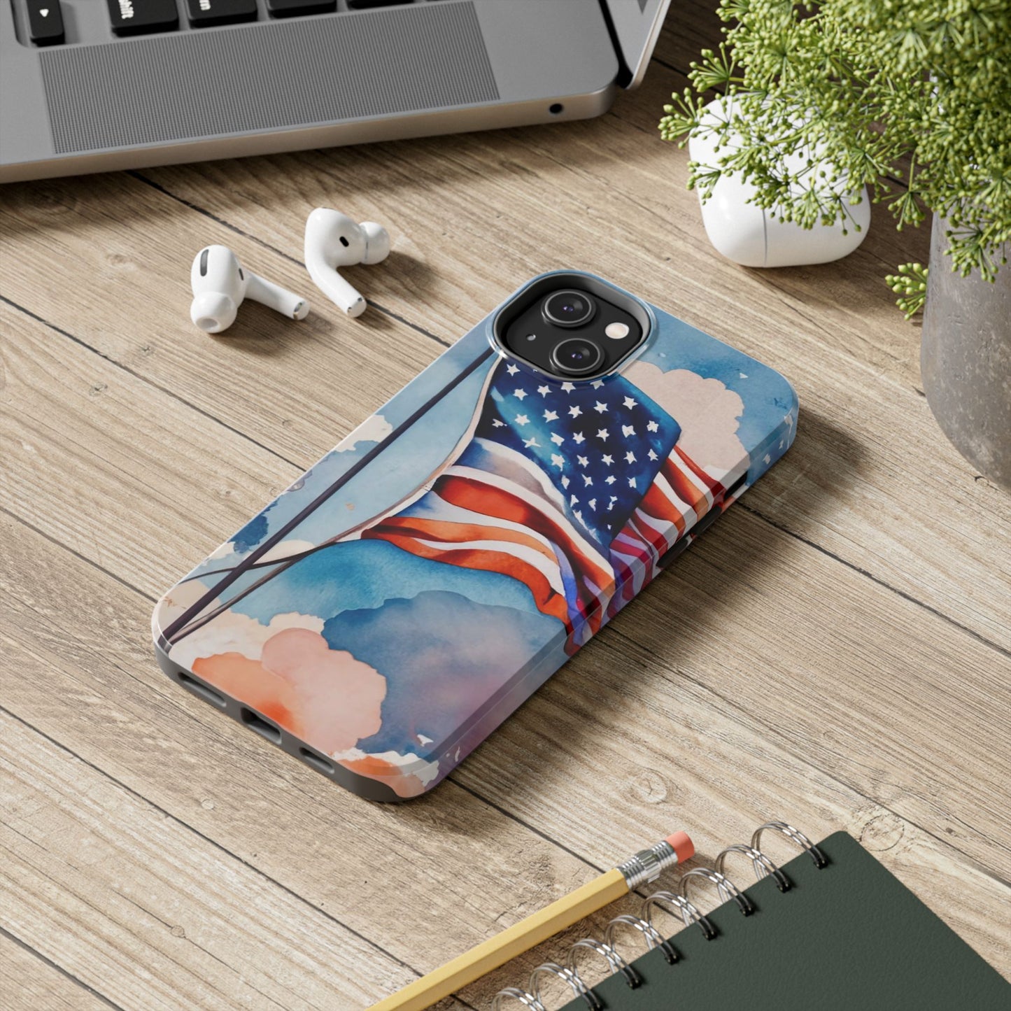 Windswept Patriot Watercolor Flag Tough Phone Case