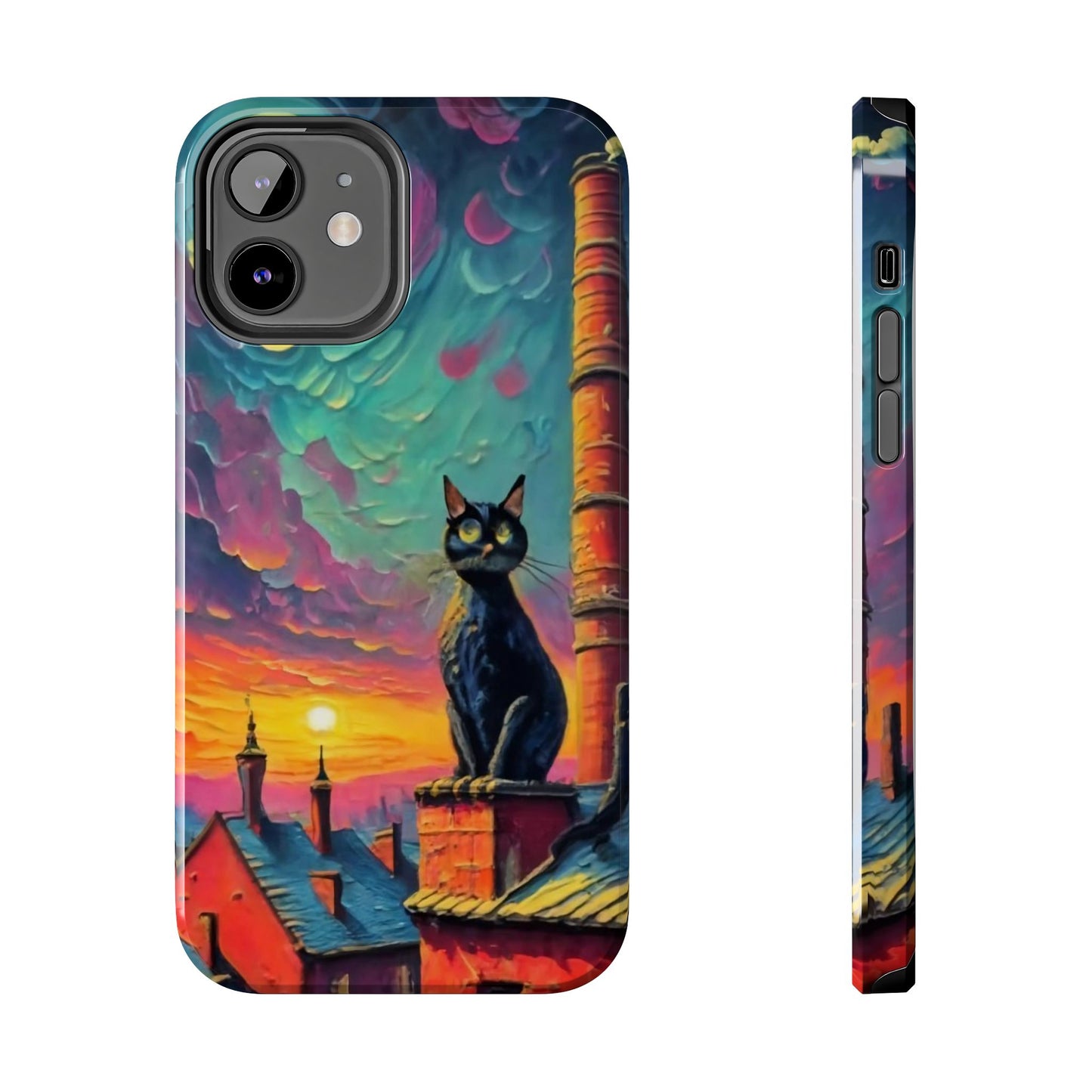 Midnight Rooftop Black Cat Tough Phone Case