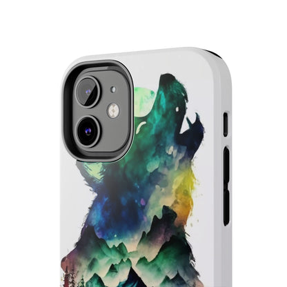 Moonlit Howling Wolf Double Exposure Tough Phone Case