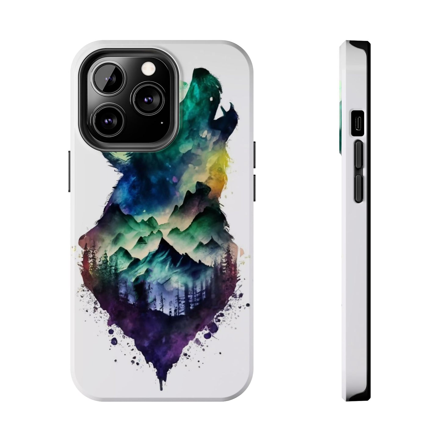 Moonlit Howling Wolf Double Exposure Tough Phone Case